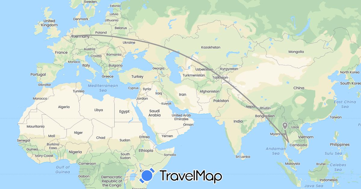TravelMap itinerary: driving, plane in Germany, Thailand, Ukraine (Asia, Europe)
